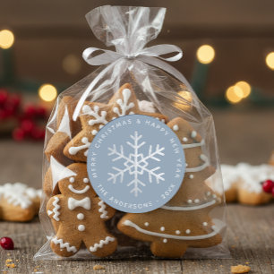 Sneeuwvlok Kerst Dusty Blue Elegante Nep Zilver Ronde Sticker