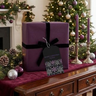 Sneeuwvlok Kerst Paars Zilver Cadeaulabel