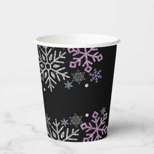 Sneeuwvlok Kerst Paarse Zilver Papieren Bekers (Achterkant)