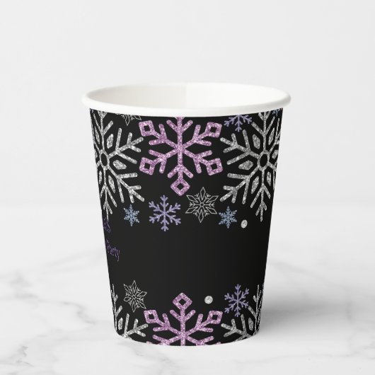 Sneeuwvlok Kerst Paarse Zilver Papieren Bekers (Links)