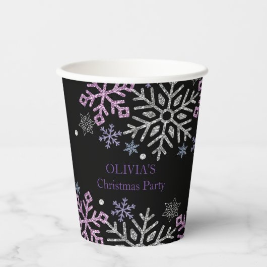 Sneeuwvlok Kerst Paarse Zilver Papieren Bekers (Voorkant)