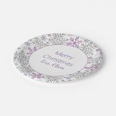 Sneeuwvlok Kerst Paarse Zilver Papieren Bordje (Gekanteld)