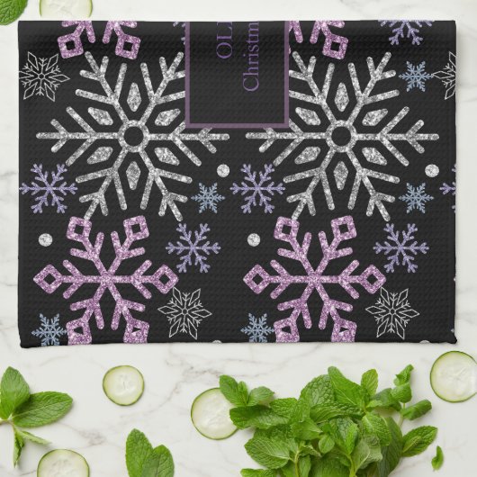 Sneeuwvlok Kerst Paarse Zilver Theedoek (Gevouwen)