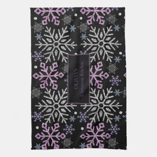 Sneeuwvlok Kerst Paarse Zilver Theedoek (Verticaal)