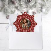 Sneeuwvlok Kerst Rood Ronde Foto Ornament Kaart
