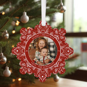 Sneeuwvlok Kerst Rood Ronde Foto Ornament Kaart