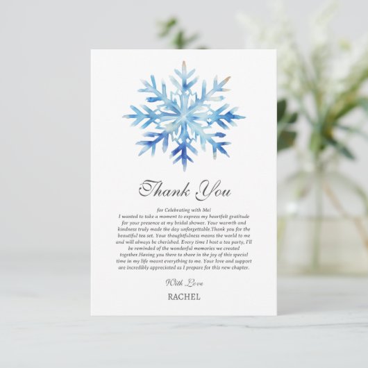 Sneeuwvlok Kerst Winter Thema Vrijgezellenfeest Bedankkaart (Staand voorkant)