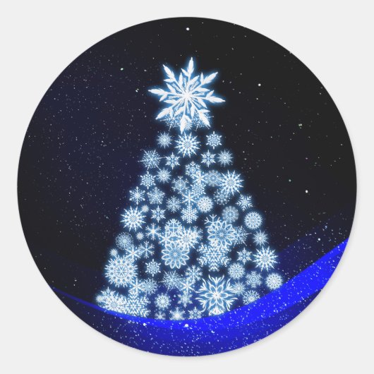 Sneeuwvlok Kerstboom Klassieke Ronde Sticker (Voorkant)