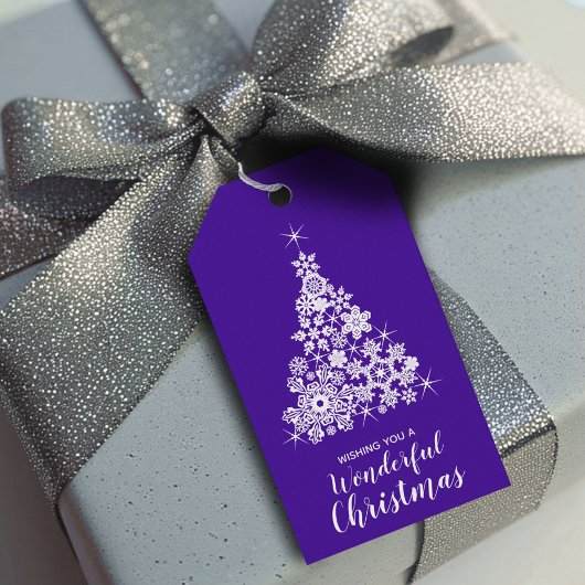 Sneeuwvlok Kerstboom ultra violet en wit Cadeaulabel