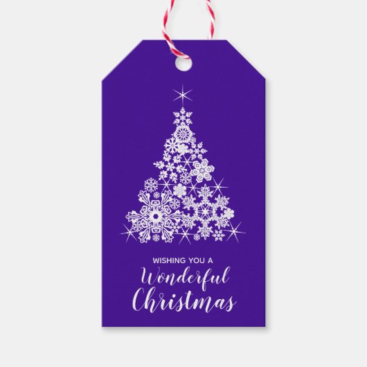 Sneeuwvlok Kerstboom ultra violet en wit Cadeaulabel (Voorkant)