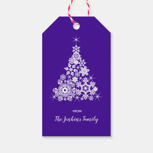 Sneeuwvlok Kerstboom ultra violet en wit Cadeaulabel (Achterkant)