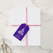Sneeuwvlok Kerstboom ultra violet en wit Cadeaulabel (Met Touw)