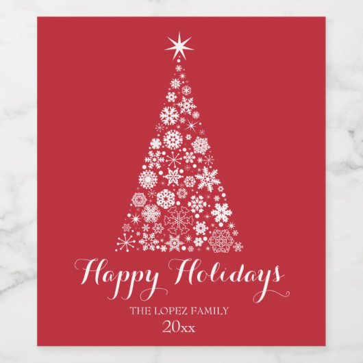 Sneeuwvlok, Kerstboom Wijn Etiket (Enkel label)