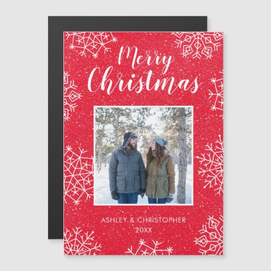 Sneeuwvlok Kerstmis Foto Magnetische Kaart (Voorkant / Achterkant)
