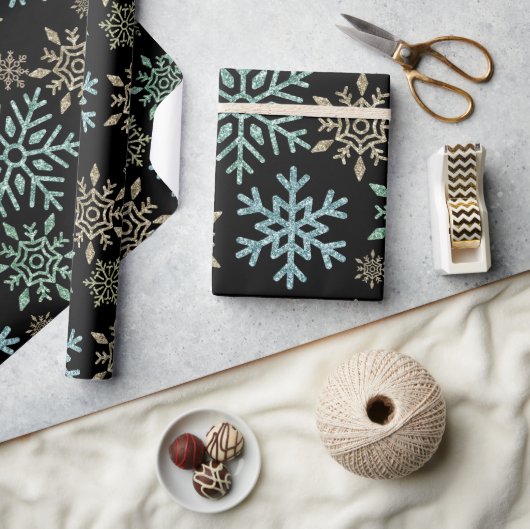 Sneeuwvlok Kerstmis Groen Goud Cadeaupapier (Crafts)