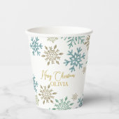 Sneeuwvlok Kerstmis Groen Goud Papieren Bekers (Voorkant)
