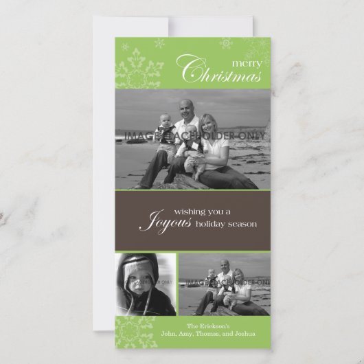 Sneeuwvlok Kerstmis Groene Fotokaart Feestdagenkaart (Voorkant)