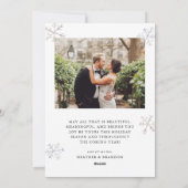 Sneeuwvlok Kerstmis Pasgetrouwden Gebogen Foto Ker Feestdagenkaart (Achterkant)