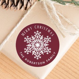 Sneeuwvlok Kerstmis Vakantie Rood Ronde Sticker