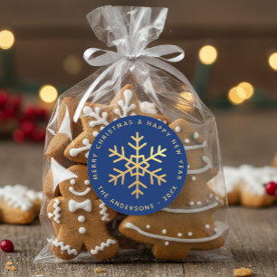 Sneeuwvlok Koninklijk Blauw Elegante Nep Goud Kers Ronde Sticker