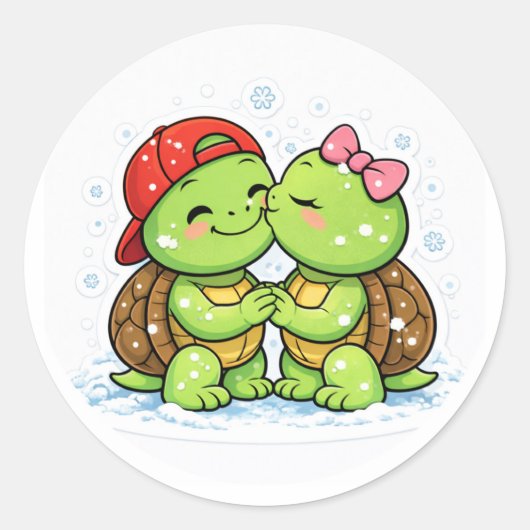 Sneeuwvlok Kus Ronde Sticker (Voorkant)