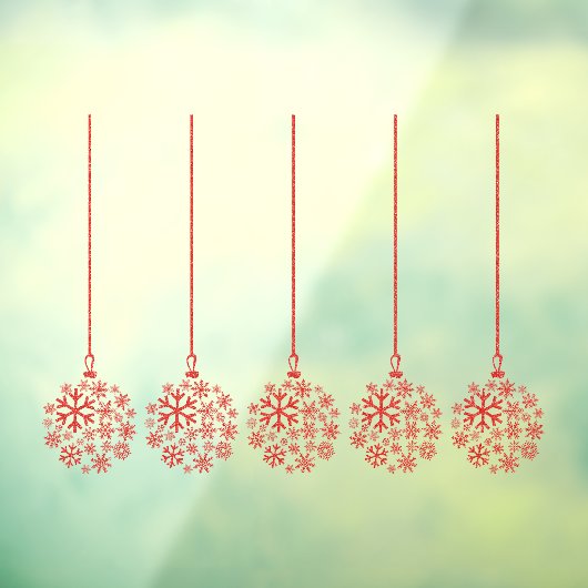 Sneeuwvlok lampen rood_ pack van vijf venster vast raamsticker (Vel 3)