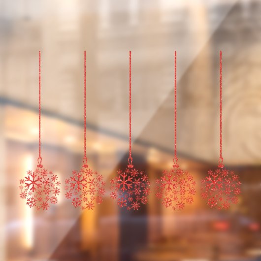 Sneeuwvlok lampen rood_ pack van vijf venster vast raamsticker (Vel 2)