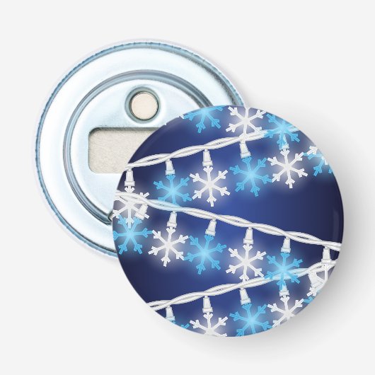 Sneeuwvlok Lichtjes Button Flesopener (Voorkant)