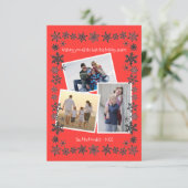 Sneeuwvlok Lijst Rood 3 Foto's - 3x5 Kerst Kaart (Staand voorkant)