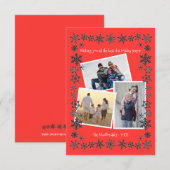 Sneeuwvlok Lijst Rood 3 Foto's - 3x5 Kerst Kaart (Voorkant / Achterkant)