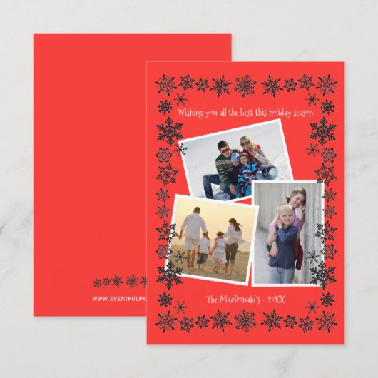 Sneeuwvlok Lijst Rood 3 Foto's - 3x5 Kerst Kaart (Voorkant / Achterkant)