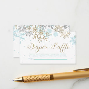 Sneeuwvlok Luier Raffle Blauw Goud Glitters Informatiekaartje