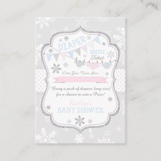 Sneeuwvlok Luiers en Tutu Raffle Ticket Informatiekaartje (Voorkant)