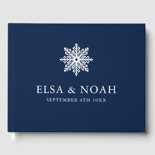 SNEEUWVLOK MARINE BLAUW ZILVER WINTER BRUILOFT GASTENBOEK (Voorkant)