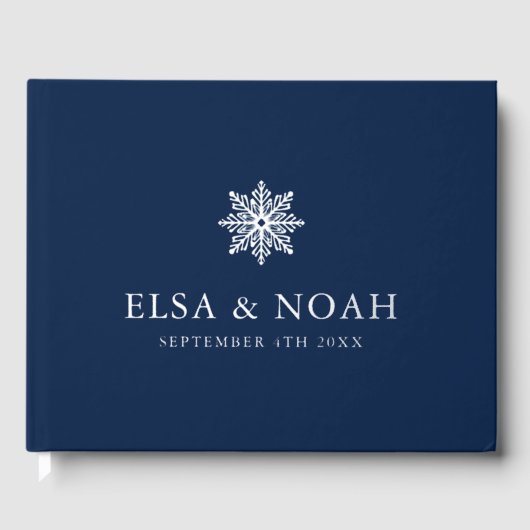 SNEEUWVLOK MARINE BLAUW ZILVER WINTER BRUILOFT GASTENBOEK (Voorkant)