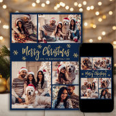 Sneeuwvlok Marine en Goud 5 Photo Collage Kerstmis Feestdagenkaart