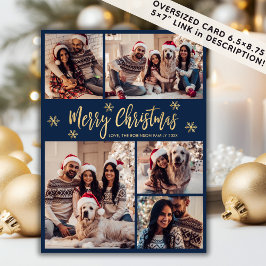 Sneeuwvlok Marine en Goud 5 Photo Collage Kerstmis Feestdagenkaart