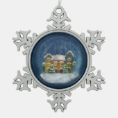 Sneeuwvlok met kerstdorp tin sneeuwvlok ornament (Voorkant)