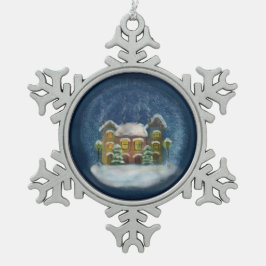 Sneeuwvlok met kerstdorp tin sneeuwvlok ornament