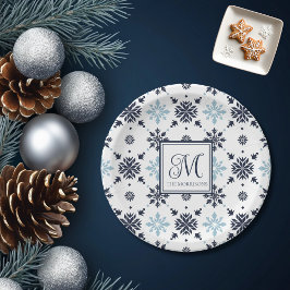 sneeuwvlok met monogram papieren bordje