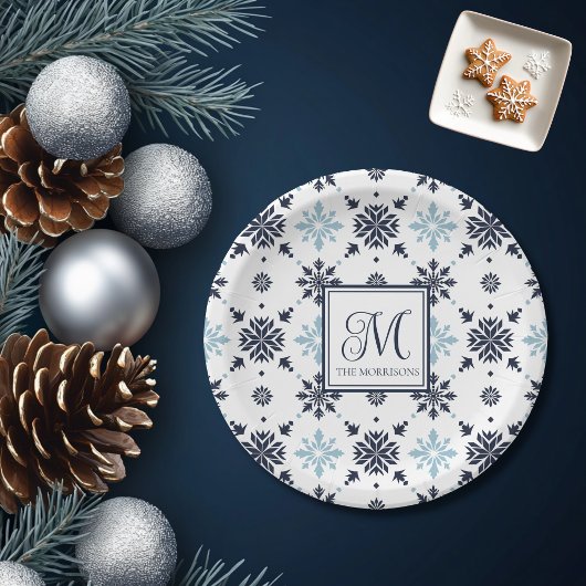 sneeuwvlok met monogram papieren bordje