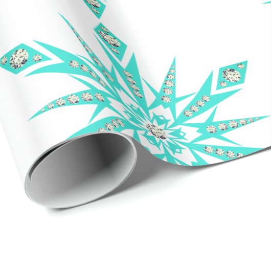 Sneeuwvlok midden eeuw turquoise witte diamant cadeaupapier (Rol Hoek)