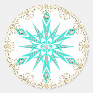 Sneeuwvlok midden eeuw turquoise witte diamant ronde sticker