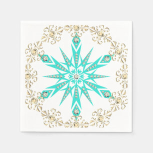 Sneeuwvlok midden eeuw turquoise witte diamant servet