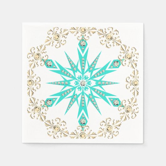 Sneeuwvlok midden eeuw turquoise witte diamant servet (Voorkant)