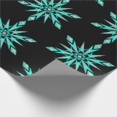 Sneeuwvlok midden eeuw turquoise zwarte vintage cadeaupapier (Hoek)