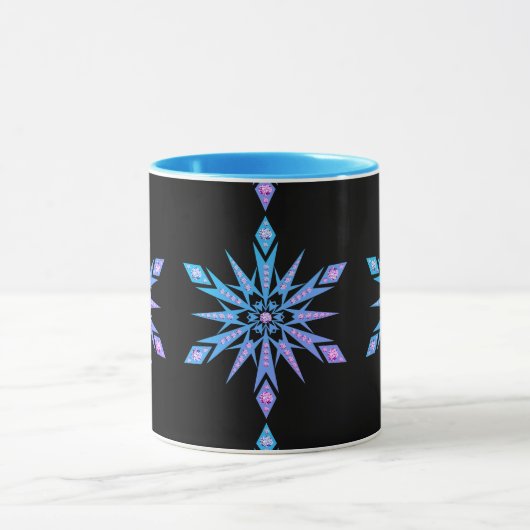 Sneeuwvlok midden eeuw zwart paarse blauw diamant mok (Midden)