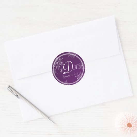 Sneeuwvlok Monogram Bruiloft Ronde Sticker (Envelop)