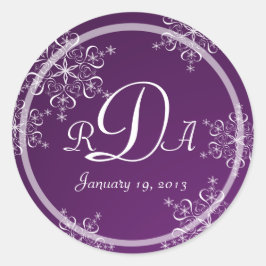 Sneeuwvlok Monogram Bruiloft Ronde Sticker