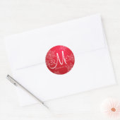 Sneeuwvlok Monogram Bruiloft Rood 2 Ronde Sticker (Envelop)